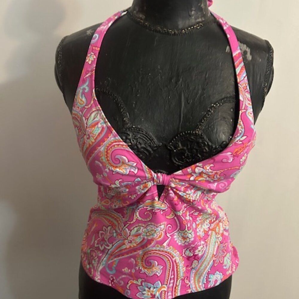 Lauren Ralph Lauren Pink Paisley Halter Top Tankini Swimsuit, size 12